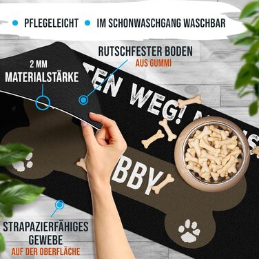 Персоналізована килимок для годування собак з ім'ям - Paw Away, Meins! - килимок для корму для собак, миючий | 90 x 40 см, нековзний