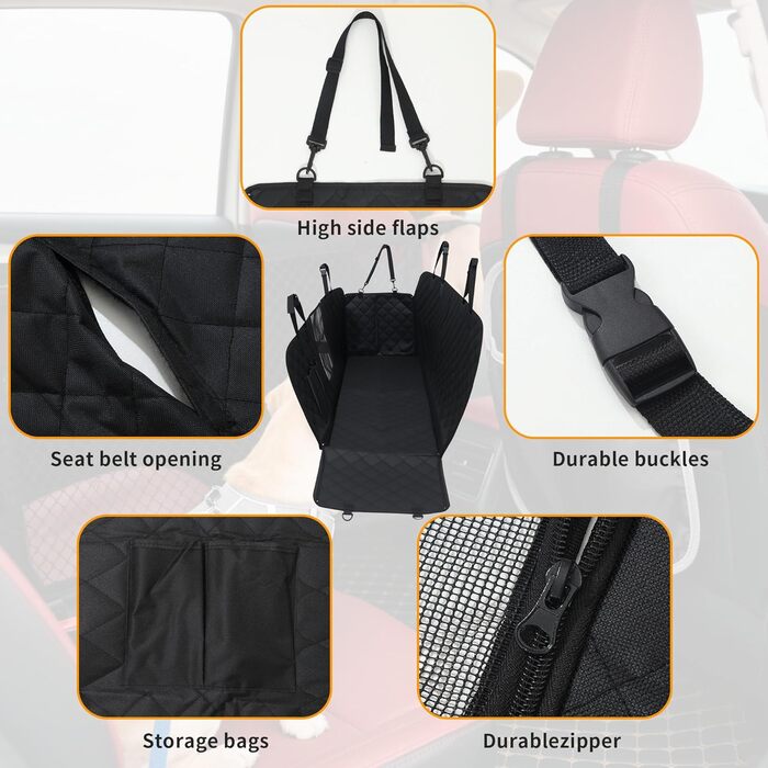 Захист для заднього сидіння автомобіля для собак, водовідштовхувальний, неслизький, з боковинами та оглядовим вікном, 137 x 147 см