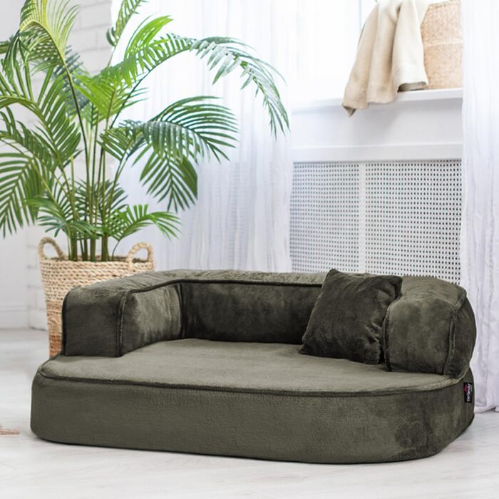 Ортопедичний лежак для собак Tierlando Sharleen VISCO Plus, 80x60 см, оливковий, м'який плюш