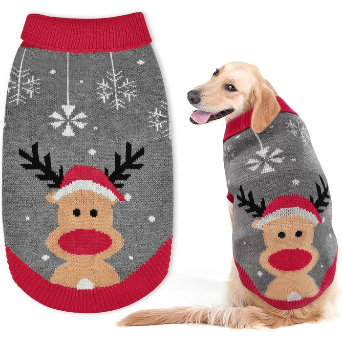 Пуловер для собак на Новий рік, теплий вовняний пуловер з коміром-роллером для собак, малі та середні породи (Сірий, XL)