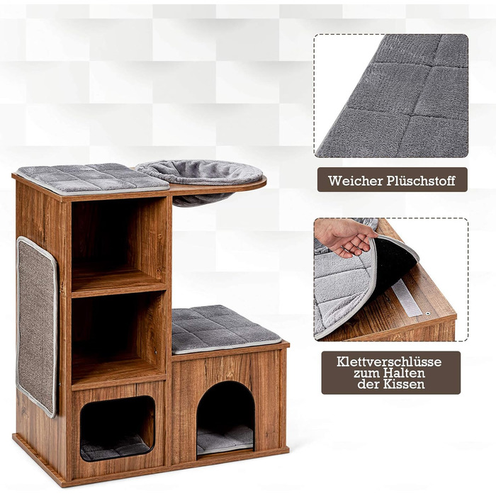 Клітка-кігтеточка для котів Costway з будиночком та килимками, дерев'яна, 69x39x80,5 см