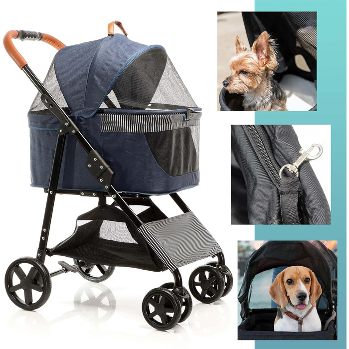 Візок для собак Fudajo 2в1, складаний, з переносною сумкою для тварин, для собак та котів (блакитний, до 20 кг)