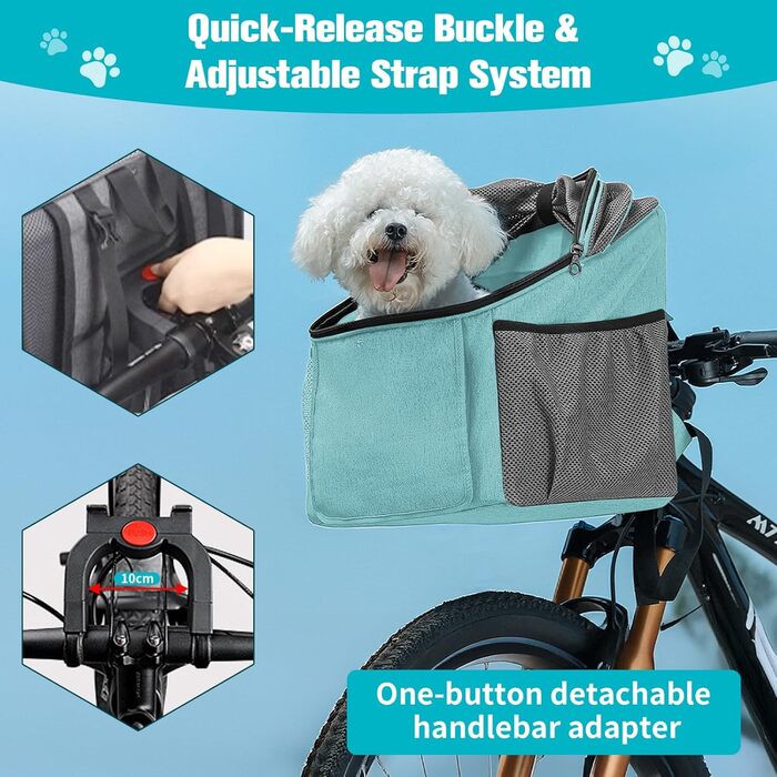 Корзина для собак на велосипед 3-в-1, 32×29×39 см. Складана сумка-переноска для тварин, вантажопідйомність до 5 кг. Підходить для магазинів зоотоварів, прогулянок, пікніків та лікарень.