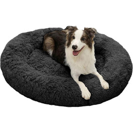 Кругле ліжко для собак та котів 60 см - М'яке, пухнасте ліжко з піднятими бортиками - Нековзний низ - Силіконова наповнювач для комфорту та тепла - Легке у догляді - (графіт)