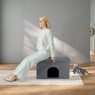 Складаний пуф-лежак для котів і собак Relaxdays, сіра котяча будка з сидінням, 38,5x64,5x37,5 см