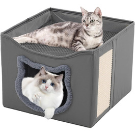 Двоповерховий складаний будиночок для котів Yosamy з когтеточкою, міцний матеріал, можна прати, ліжко для котів в приміщенні, 41x41x35 см