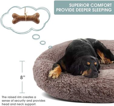 М'яке ліжко для кота/собаки у вигляді пончика, заспокійлива, комфортна, з товстим наповнювачем, з подушкою, для затишку, миється, кругла, плюшеве диван-лежанка для собак (90см, Кофе)