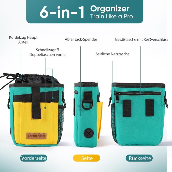 Сумка для ласощів для собак Leckerlitasche, поясна сумка для прогулянок, водонепроникна, чорна та зелена