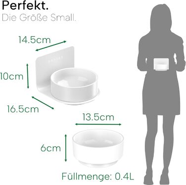 Настінна годівниця для котів та собак Draiax ElegantFeed S - керамічний миска, білий колір