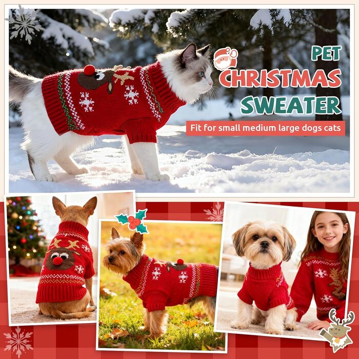Святковий пуловер для собак, теплий, з рожевим оленем, червоний, для вихідних, з короткими рукавами, X-Large