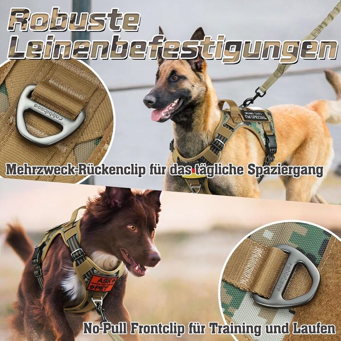 Нашийник для собак Rabbitgoo середнього розміру, анти-тяговильний, регульований з ручкою, міцний, з металевими пряжками, для піших прогулянок (M, L), камуфляжний, коричневий