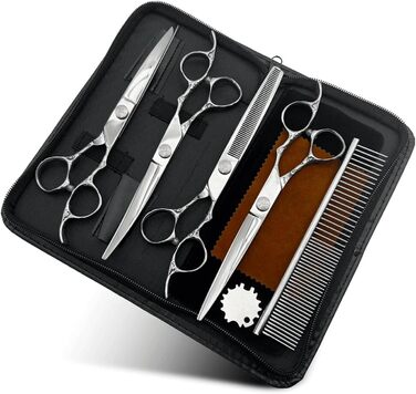 Професійна ножиця для грумінгу собак 7,5 дюймів: набір ножиць для догляду за собаками (вигнуті, прямі, розріджувальні)