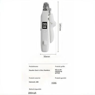 Yagerod Lichtschere Pro: професійна LED-ножиця для грумінгу котів та собак, 2-в-1, з екраном, тихий мотор, збірник для шерсті (білий)