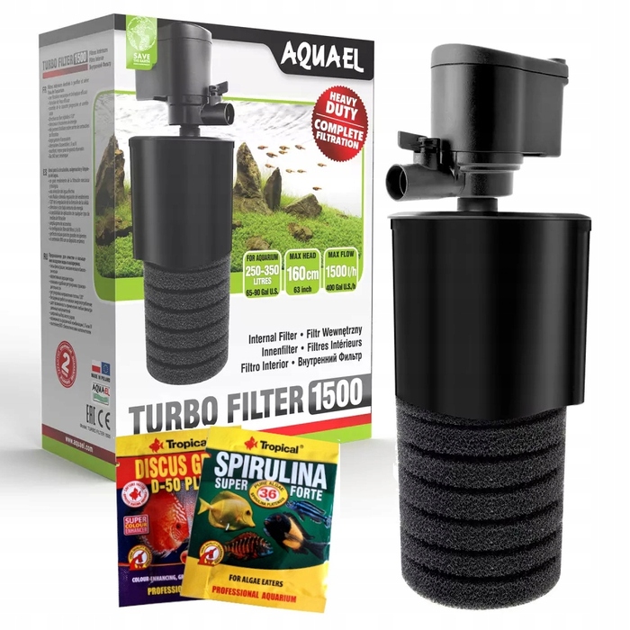 Внутрішній губковий фільтр Aquael Turbo Filter 500 (біологічна та механічна фільтрація)