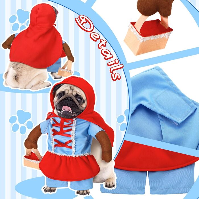 Костюм для собак Huhumy Rotkäppchen на Хелловін: милий, кумедний косплей для маленьких, середніх та великих собак (розмір S), обхват шиї 29.9 см, обхват грудей 43 см