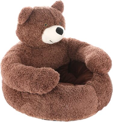 М'яке ліжко для котів та собак: кругле, плюшеве, знімний чохол, 60 см (колір: коричневий)