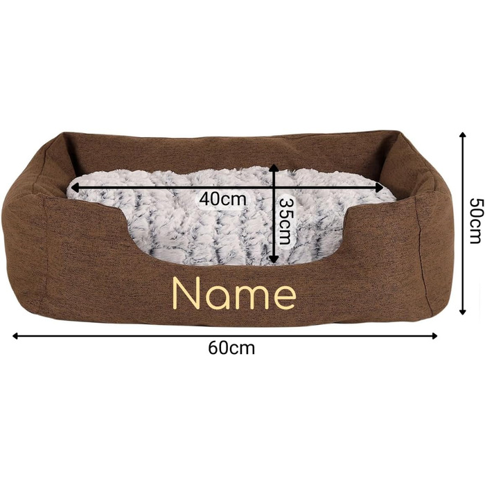 Крісло-гніздишко для собак Lionto з м'яким двостороннім подушкою, затишне ліжко для домашніх тварин у меланжевому дизайні з глибоким входом для собак та котів будь-якого розміру, 60x50 см, м'яке собаче ліжко, коричневе (з написом), розмір L 60 x 50 x 22 с