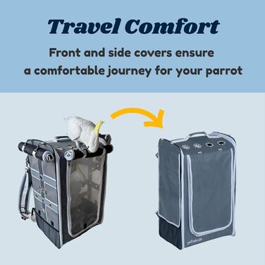 Пташиний рюкзак-переноска Birds Day для папуг, великий (L), з 2 жердочками та годівницею, нержавіюча сталь, темно-оливковий зелений