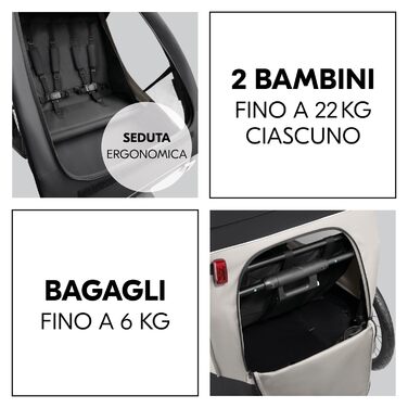 Причіп для велосипеда Hauck Dryk Duo Plus 2-в-1 для 2 дітей (6-48 місяців) з амортизацією, Buggyrad, LED ліхт, XL багажник, чорний