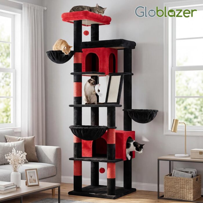 Комплекс для котів Globlazer XXL 204 см з платформою 50х30 см, 2 будиночки, 3 корзинки, сизаль, для 3-5 великих котів (Gotisch)