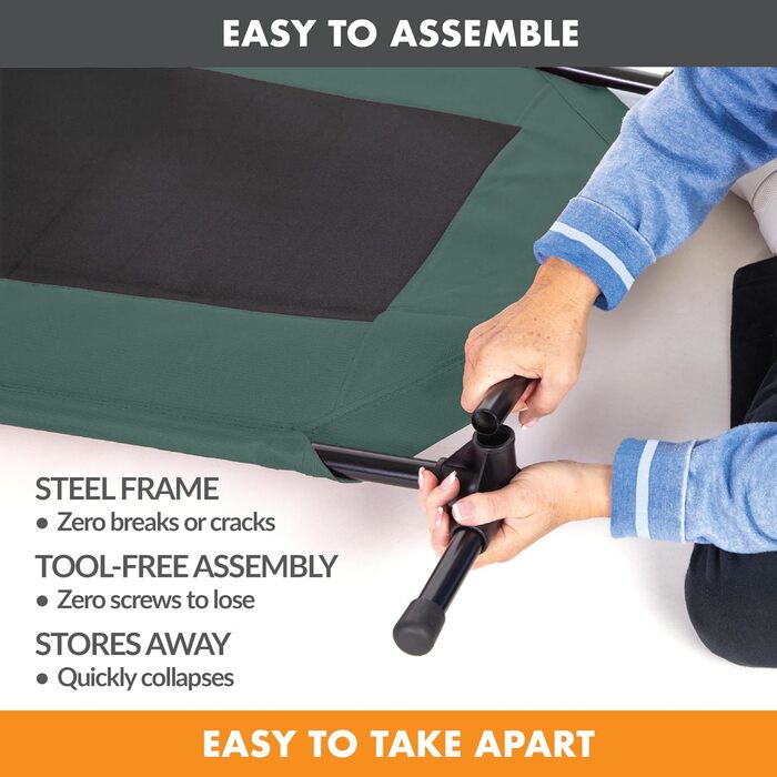 Підвищене собаче ліжко K&H Pet Products для вулиці, дихаюче, охолоджуюче, гамак для великих собак XL, знімний мережевий чохол, міцний металевий каркас, складане, портативне (107 x 76 x 18 см, зелено-чорна сітка)