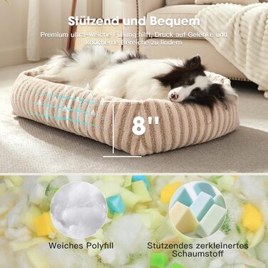 Лежанка для собак маленьких порід, лежанка для собак з високими бортиками, знімний та миючий чохол, кошик для собак з м'яким покриттям з кролячої вовни, 51 x 48 x 15 см (L-76 x 61 x 20 см, Бежевий)