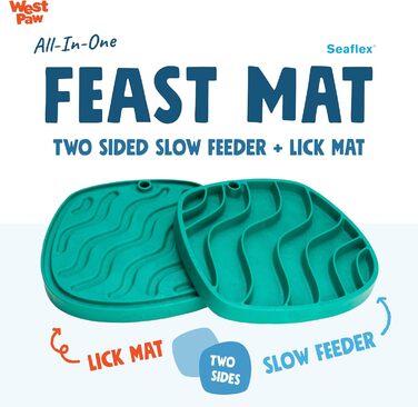 Килимок для годування West Paw Seaflex Waves Feast Mat - для собак, повільне годування, лижучий килимок, сприяє пошуку їжі, залучає вибагливих їдців, легкий у чищенні, з водоростями