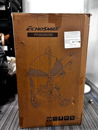 Візок для собак та котів EchoSmile 20 кг, 4-в-1, чорний: складаний, з колесами 360°, сітчастими вікнами