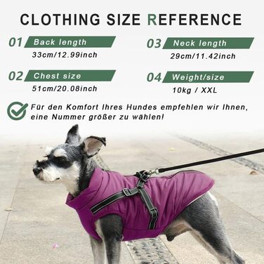 Водонепроникний теплий жилет для собак - теплий одяг для маленьких собак з D-порогом (фіолетовий, 2XL)