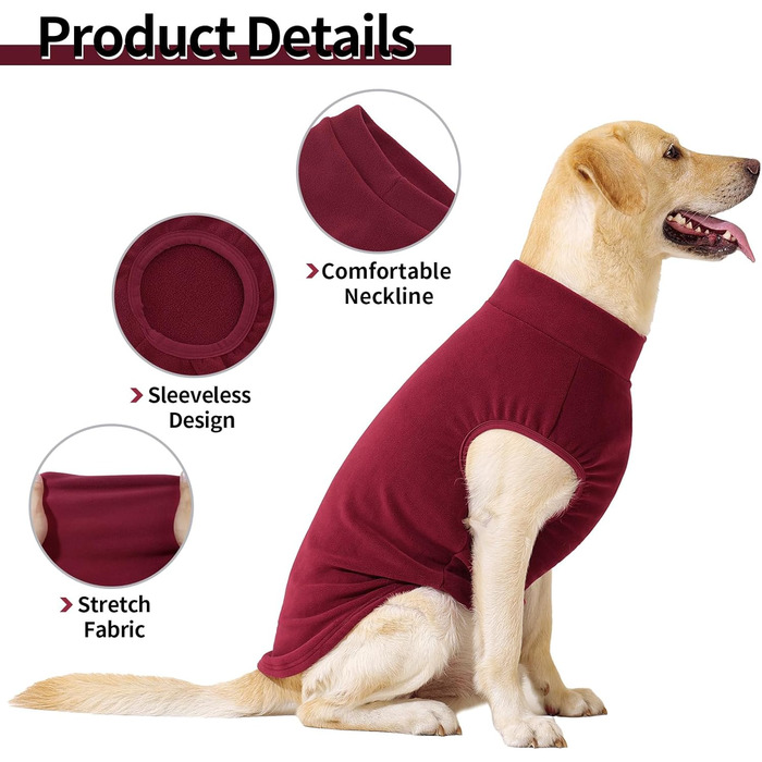 Пуловер для собак Heywean з флісу, теплий зимовий одяг для собак, сорочка-світшот для маленьких, середніх та великих собак (M, Червоний)