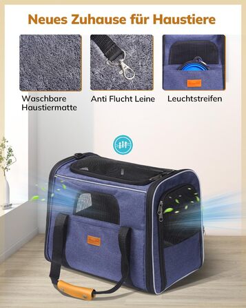 Транспортна переноска для котів та цуценят Morpilot до 7 кг, переноска для тварин з безпечними застібками, складна миска, підходить для візитів до ветеринара, авто та літака