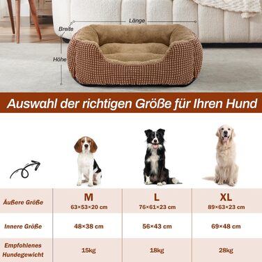 FURTIME Лежанка для собак середнього розміру, кошик для собак, миється, пухнаста, з неслизьким покриттям, заспокоююча лежанка для собак та котів середнього та малого розміру, 63x53x20 см, коричнева