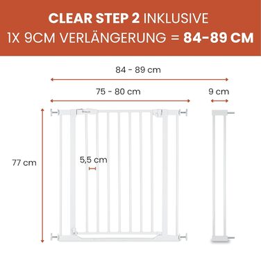 Захисне ворота для дітей Hauck Clear Step Autoclose 2, білий колір, регульована ширина 75-80 см, висота 77 см, самозакривне, без свердління, зручний вхід, двостороннє відкриття однією рукою