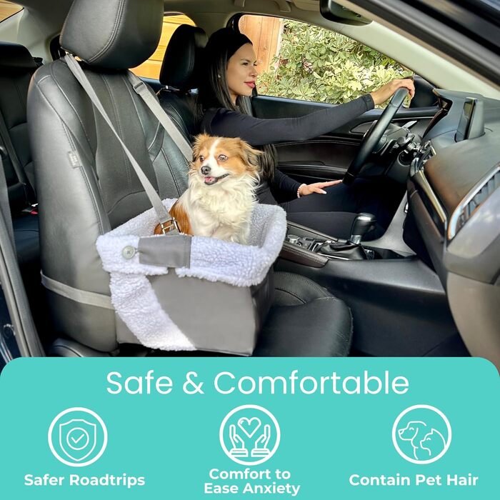Автокрісло для собак Cozy Boost, з повідком, плюшева підстилка, складаний корпус, для малих і середніх собак, цуценят і домашніх тварин, розмір L, чорний/синій