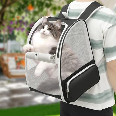 Складаний рюкзак для кота, рюкзак для домашніх тварин з сіткою, портативний рюкзак для собак з м'якою підстилкою до 6,8 кг, дихаючий рюкзак-переноска для собак, подорожей, прогулянок (сірий)