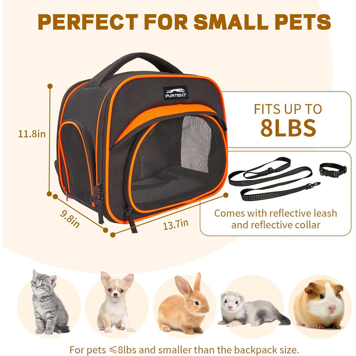 Сумка-переноска для тварин, складна, дихаюча, з леєрою, для цуценят, кошенят, морських свинок (до 3,6 кг), чорний/помаранчевий