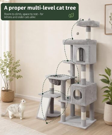Комплекс для котів Kratzbaum XL 173 см, сірий: будиночок, платформа, дряпка, іграшки