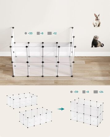 Клітка для тварин SONGMICS Freigehege з піддонами, 2 шт., біла, 125 x 63 x 42 см, для кроликів, хом'яків, їжаків