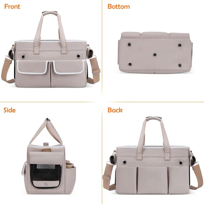 Транспортна переноска для котів та собак ALLSOPETS, складана, портативна, з м'якими кишенями, дихаюча, ідеальна для подорожей, кемпінгу, хаджінгу, (Хакі)