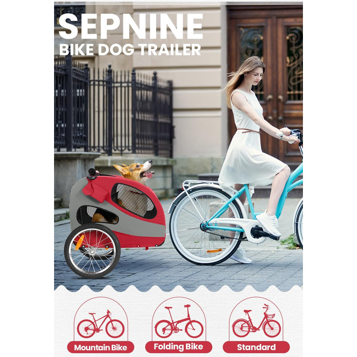 Фарм-причіп для собак SEPNINE® - складаний, до 30 кг, з підсумком та рефлекторами