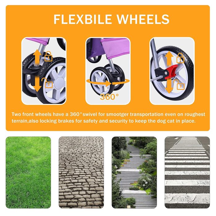 Дитяча коляска для тварин Elevon, 4 колеса, багатофункціональна коляска для собак та котів, складна, портативна, коляска для подорожей з знімною люлькою, для середніх та маленьких собак, фіолетовий