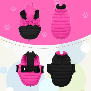 Водонепроникна куртка для собак Lelepet, тепла зимова куртка для маленьких собак, двостороння вітрозахисна куртка з застібкою-липучкою, рожева, розмір S
