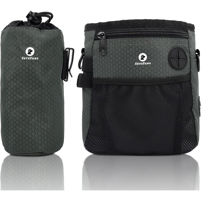 Сумка для корму для собак 2-в-1 з пляшкою води, знімний мішок для корму та диспенсер для пакетів для екскрементів (чорно-зелений)