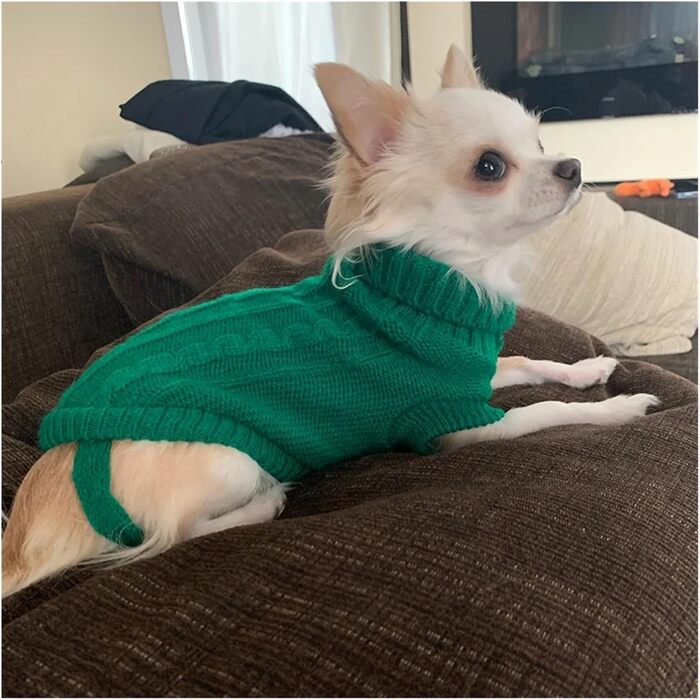Зимовий пуловер для собак, тепла одяг для маленьких собак, цуценят, котів. Пуловер з трикотажу, підходить для такс, чихуахуа, шнауцерів (зелений, розмір S (8) 2–2,5 кг)