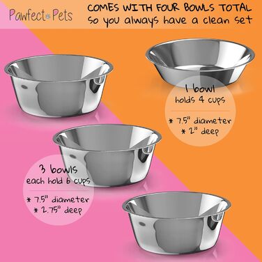 Підставка для мисок для собак Pawfect Pets, 17,8 см, чорна, з 4 сталевими мисками для середніх собак