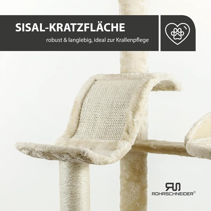 Дряпальня для котів Rohrschneider Katzenbaum Travel XL з іграшкою та гамаком - стабільна кігтеточка для великих котів, бежева