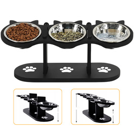 Дерев'яна стійка для годування тварин з 3 сталевими мисками