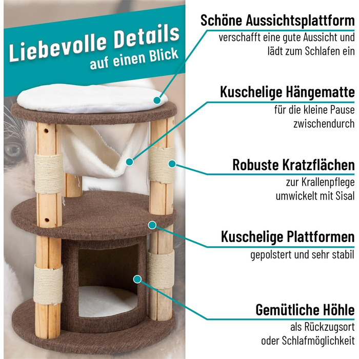 Котячий будиночок VOSS.PET Milo 70см - преміум когтеточка з платформою, гамаком та печерею