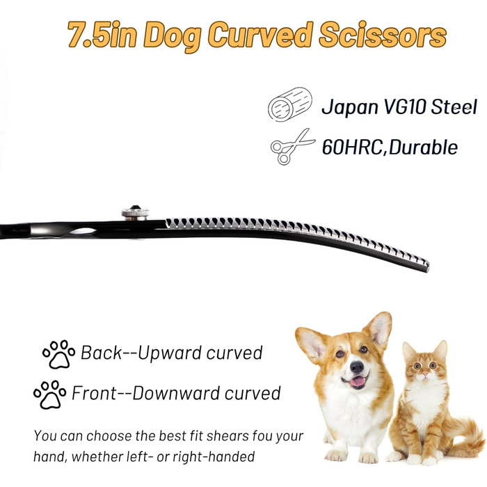 Професійна вигнута ножиця для грумінгу домашніх тварин 7.5 дюймів (25 градусів) з 35 зубцями, чорна, преміум-якість