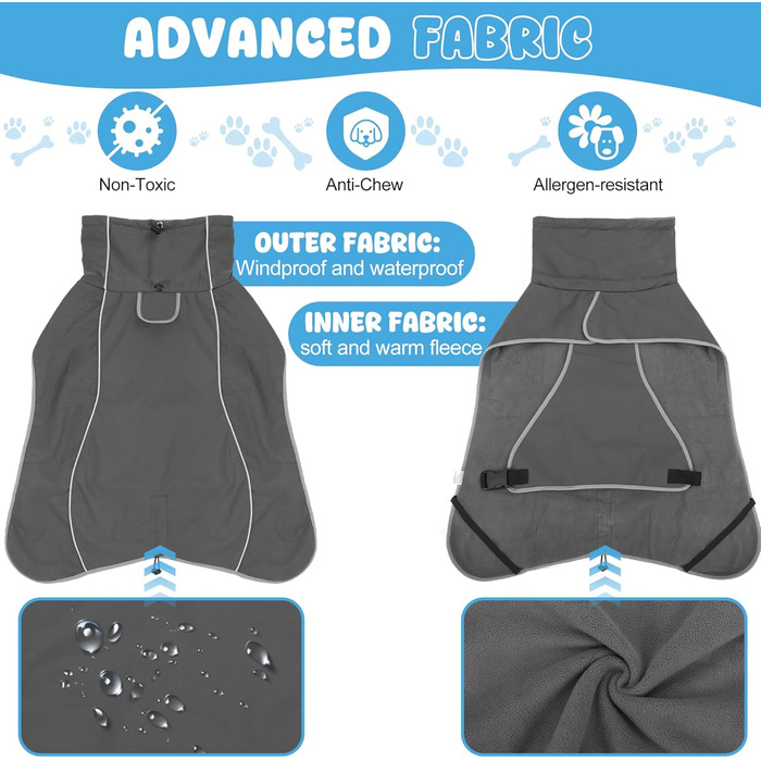 Водонепроникна куртка для собак HezzLuv, світловідбиваюча, вітрозахисна, тепла зимова куртка з м'яким флісовим підкладкою для собак маленьких та великих порід, для активного відпочинку на природі та прогулянок у холодну погоду, сірий колір, розмір L (довж